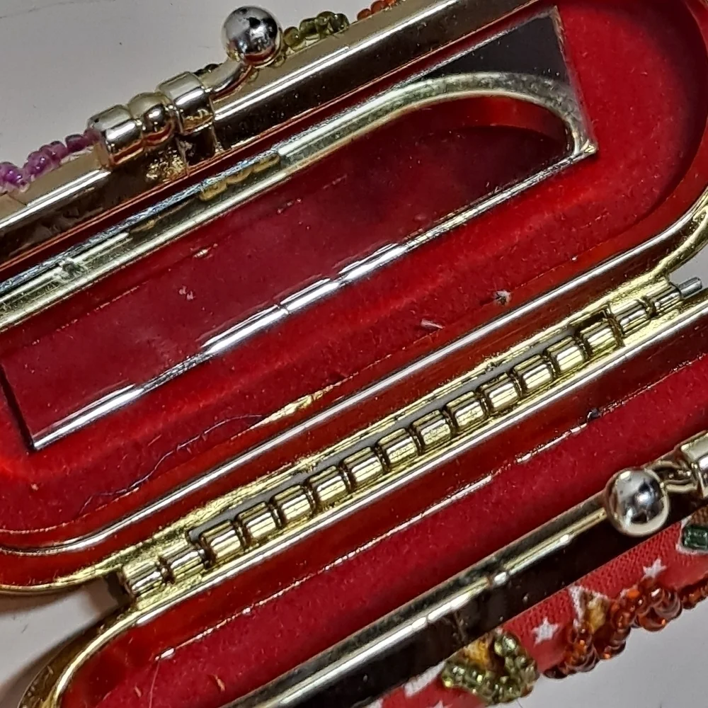Hand Beaded Silk Pouch with Matching Lipstick Case Vintage EUC